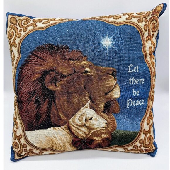 Lion And Lamb "Let There Be Peace" 16x16" Accent Toss Christmas Pillow - Picture 1 of 5